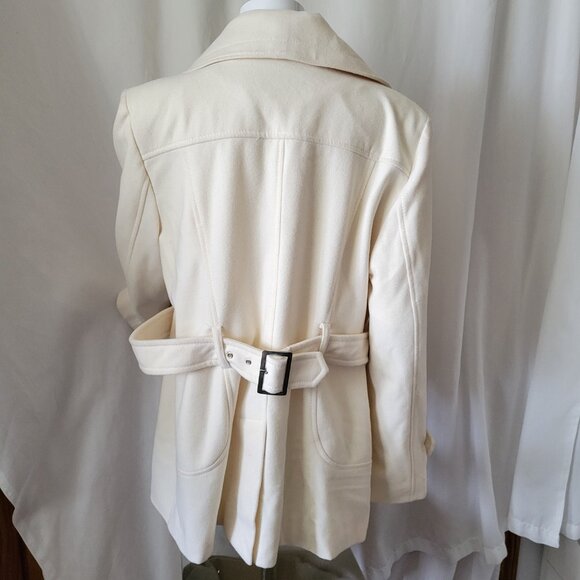 Apt. 9 Pea Coat Single breasted Warm White Large 60% Wool Classic Chic Cottage - Picture 2 of 16